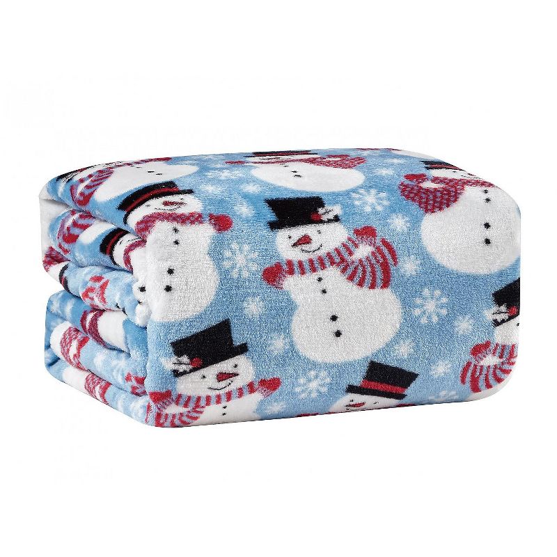 Kate Aurora Holiday Living Winter Blues Snowman Christmas Ultra Soft And Plush Throw Blanket