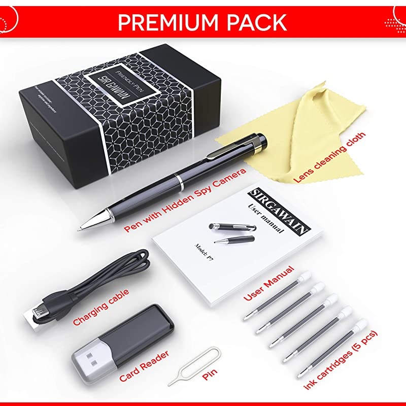 Spy Camera Pen 1080p | Nanny Camera Spy Pen Full HD Loop Recording or Picture Taking | Wireless Security Cam with Wide Angle Lens Discrete Rechargeable