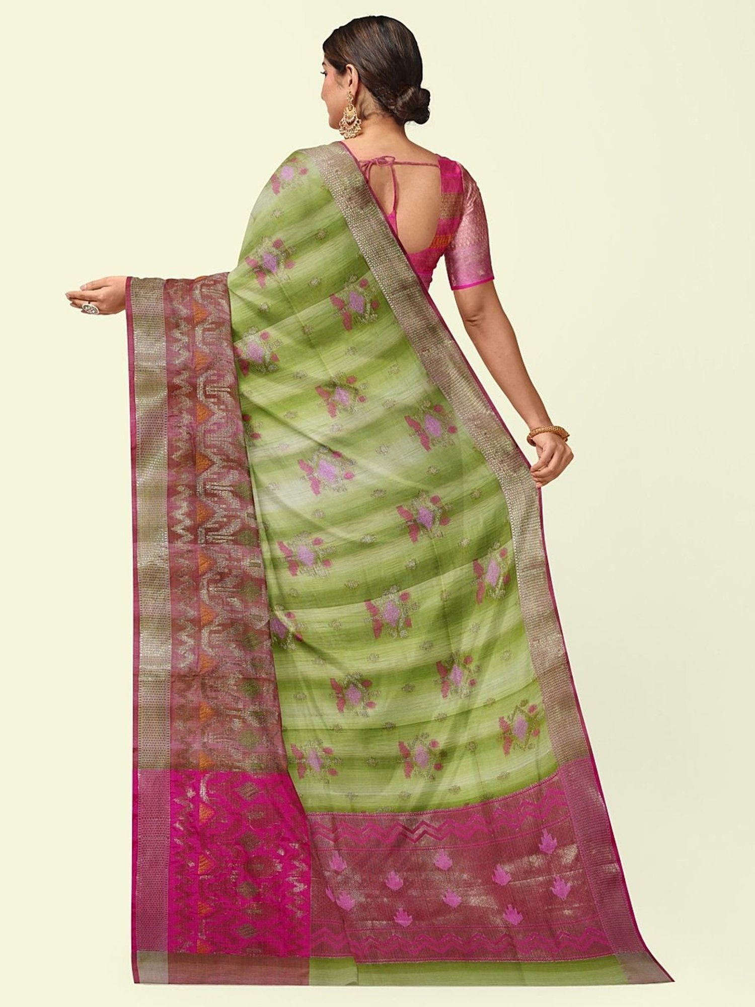 Banarasi Silk Works Green Woven Saree With Unstitched Blouse