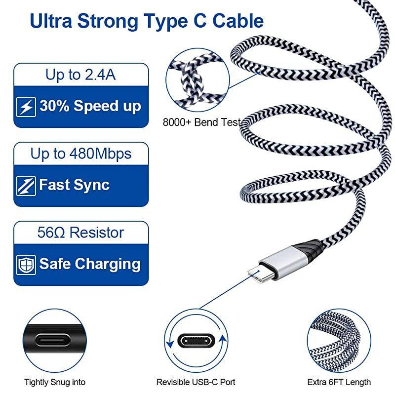USB Wall Charger with USB C Cable, Type C Charger Cord 2 Pack Fast Charging Compatible for Compatible for LG G7 G8 G8X G8s ThinQ Stylo 5 4, Samsung Galaxy A10E S10 10E Note 10