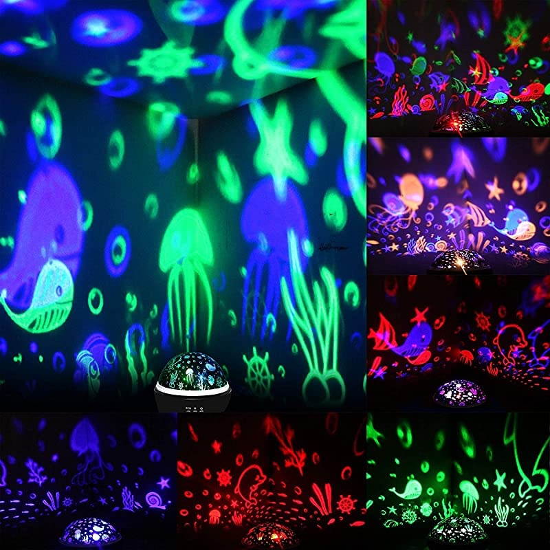 Light Projector StarOcean with Fish Dolphin Shark Allinone Light Projector for Kids Colorful Rotating Projection Light Gift for Boys Girls Black