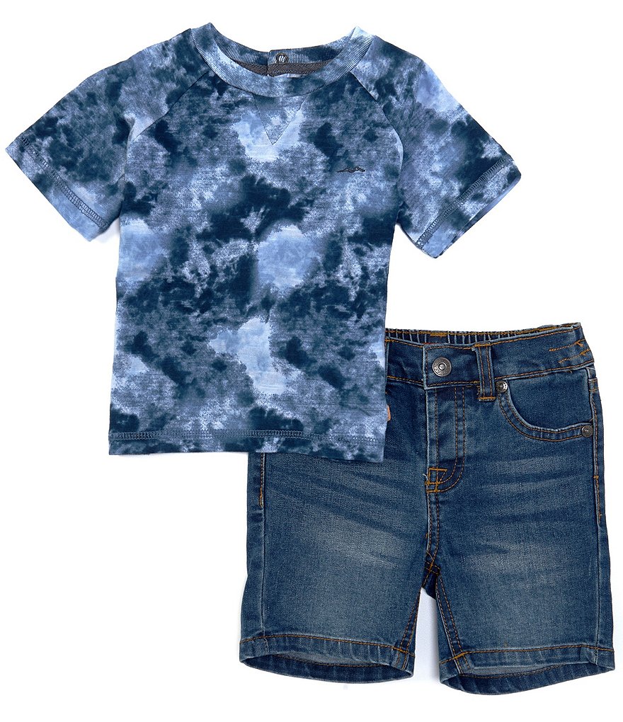 7 For All Mankind Baby Boys 12-24 Months Tie-Dye Short Sleeve Tee & Denim Shorts Set
