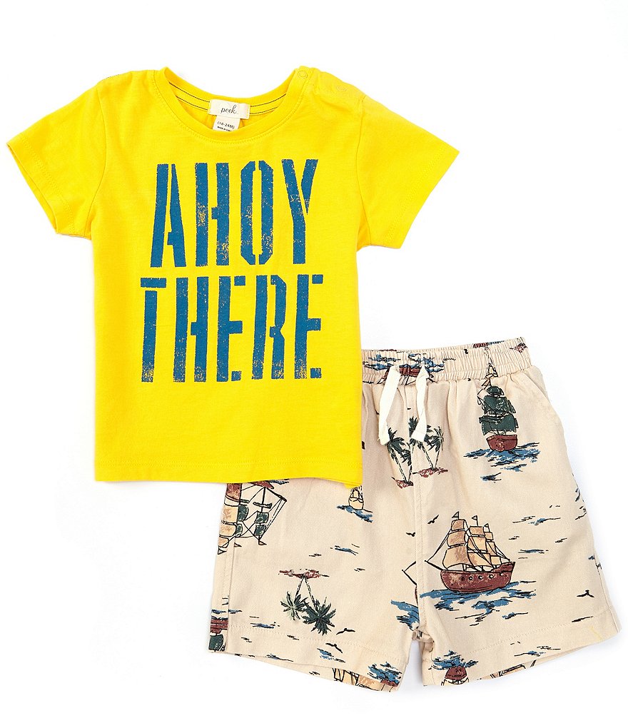 Peek Baby Boys 3-24 Months Short-Sleeve Ahoy There Tee & Printed Shorts Set
