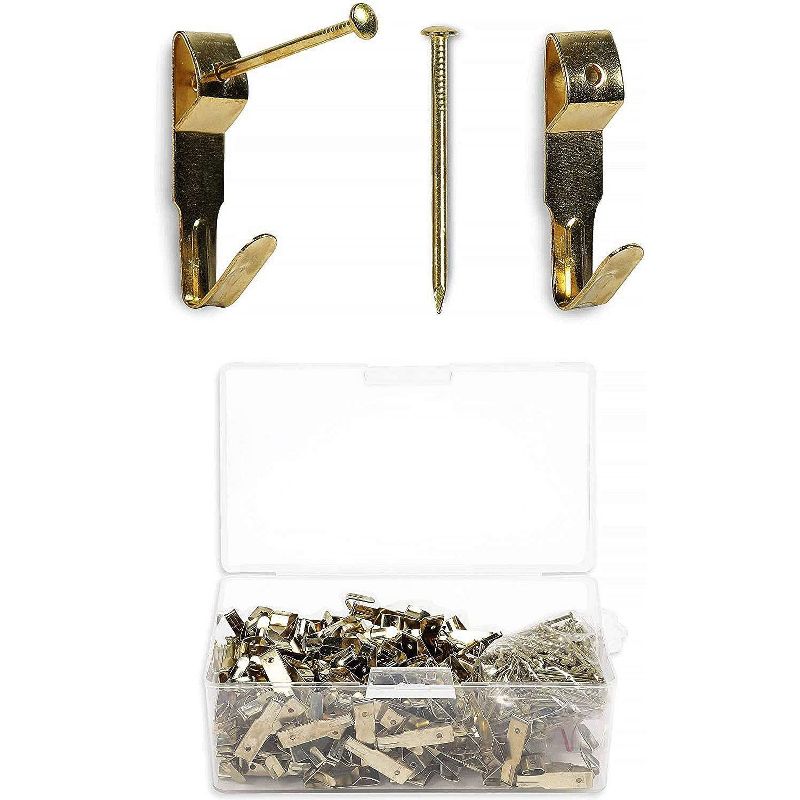 Okuna Outpost 200 Pack Heavy Picture Frame Hanger Wall Hooks with Screws, Gold, 1.2"