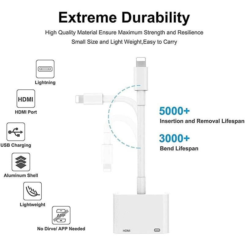 MFi Certified Lightning to HDMI 1080P Lightning to Digital AV Audio Adapter 4K HDMI Sync Screen Converter with Charging Port for iPhone iPad iPod on HD TVMonitorProjector Must Be Power