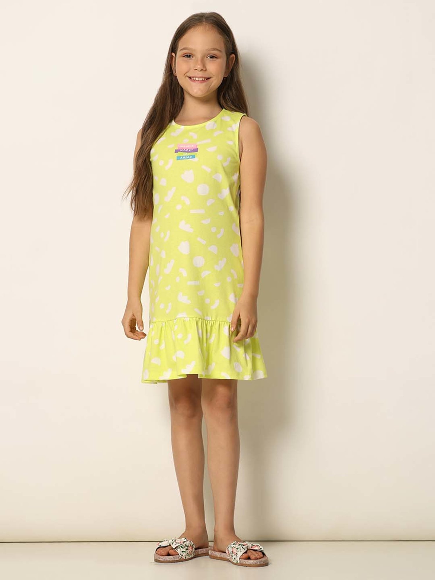 VERO MODA GIRL Green Cotton Printed Dress
