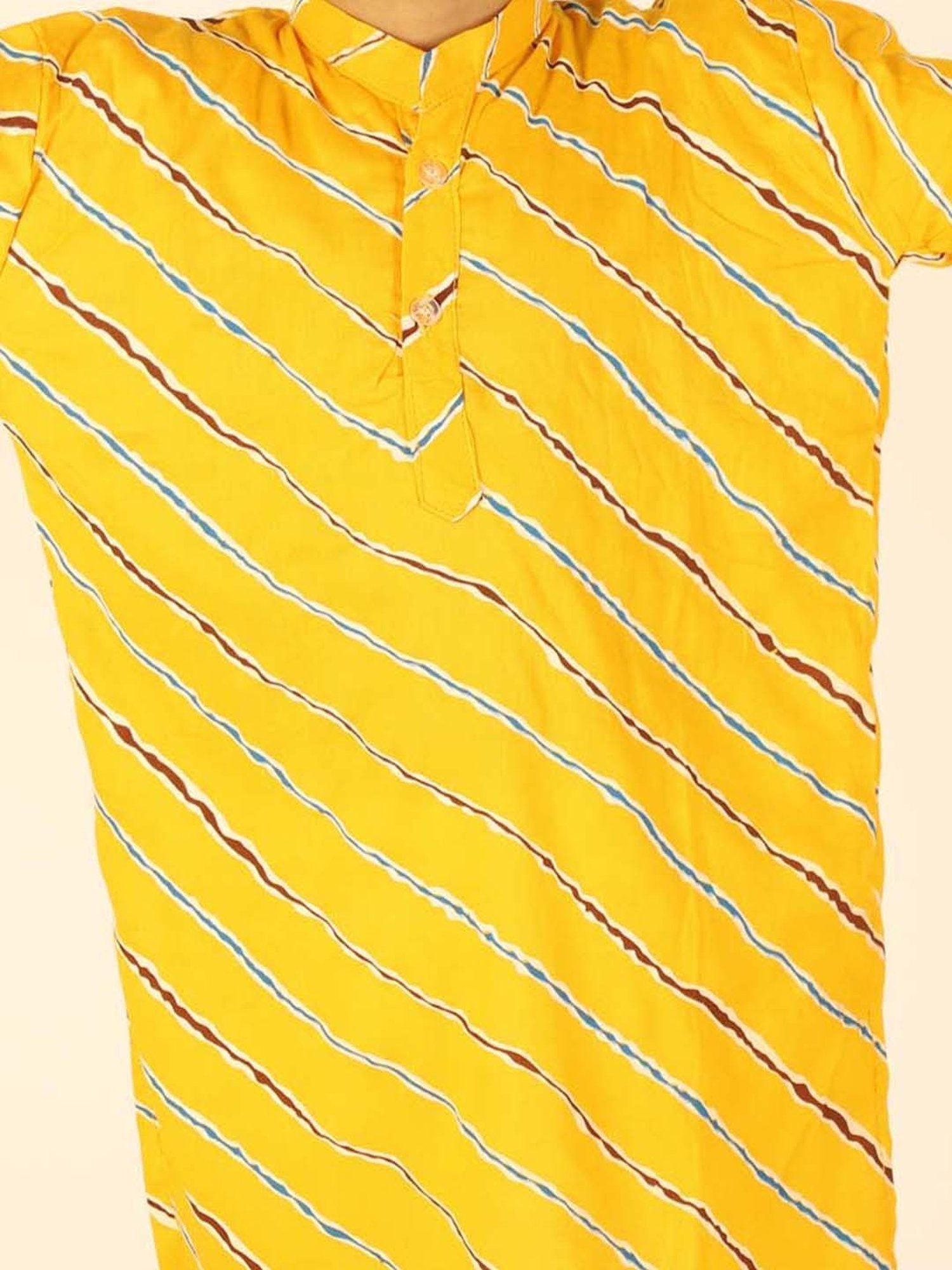 Ahhaaaa Kids Yellow & White Cotton Striped Full Sleeves Kurta Set