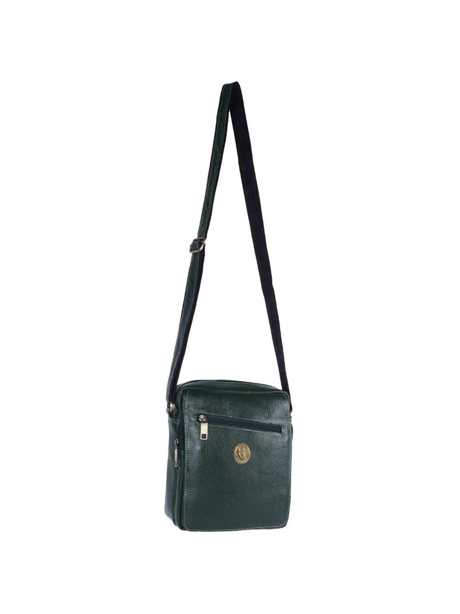 HiLEDER Green Textured Medium Leather 8 inch Cross Body Bag