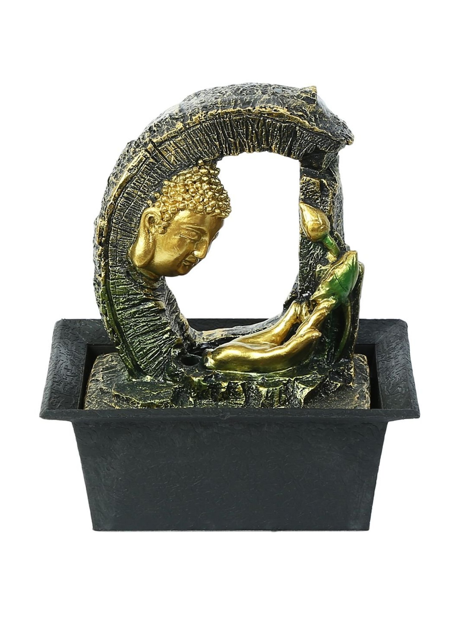 Tayhaa Gold & Black Hand Sculpted Buddha Indoor Water Fountain with Light