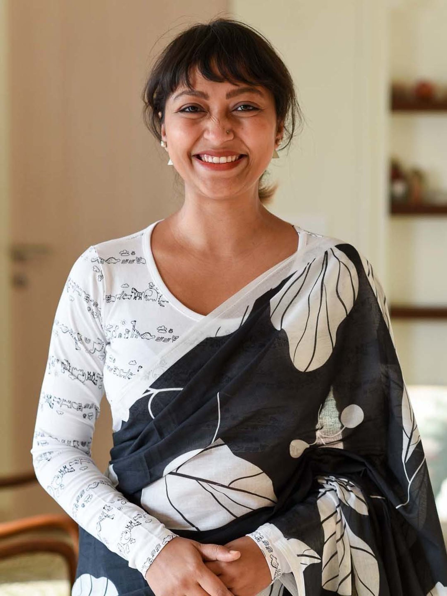 Suta Black & White Pure Cotton Printed Saree