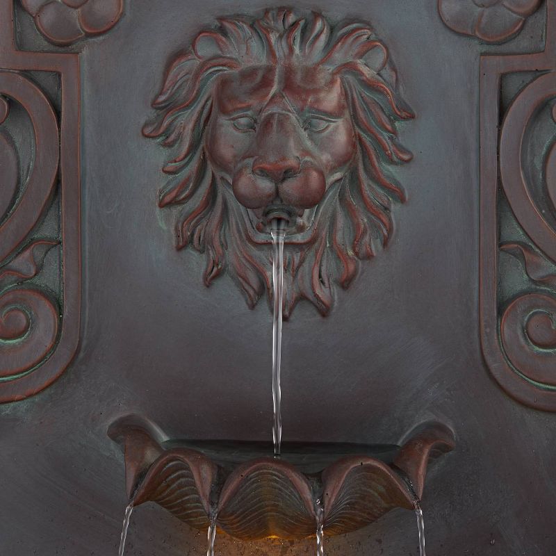 John Timberland Roman Outdoor Wall Water Fountain with Light 31 1/2" High Lion Head 2 Tiered for Yard Garden Patio Deck Home
