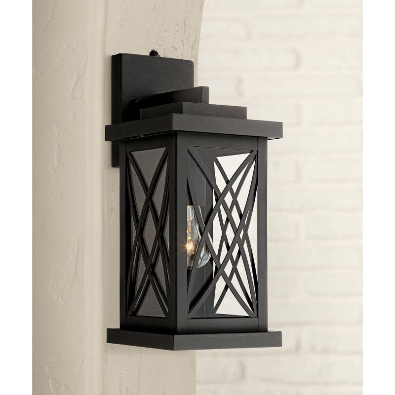 John Timberland Outdoor Wall Light Fixture Black 15" Clear Glass Security Dusk To Dawn for Exterior House Porch Patio