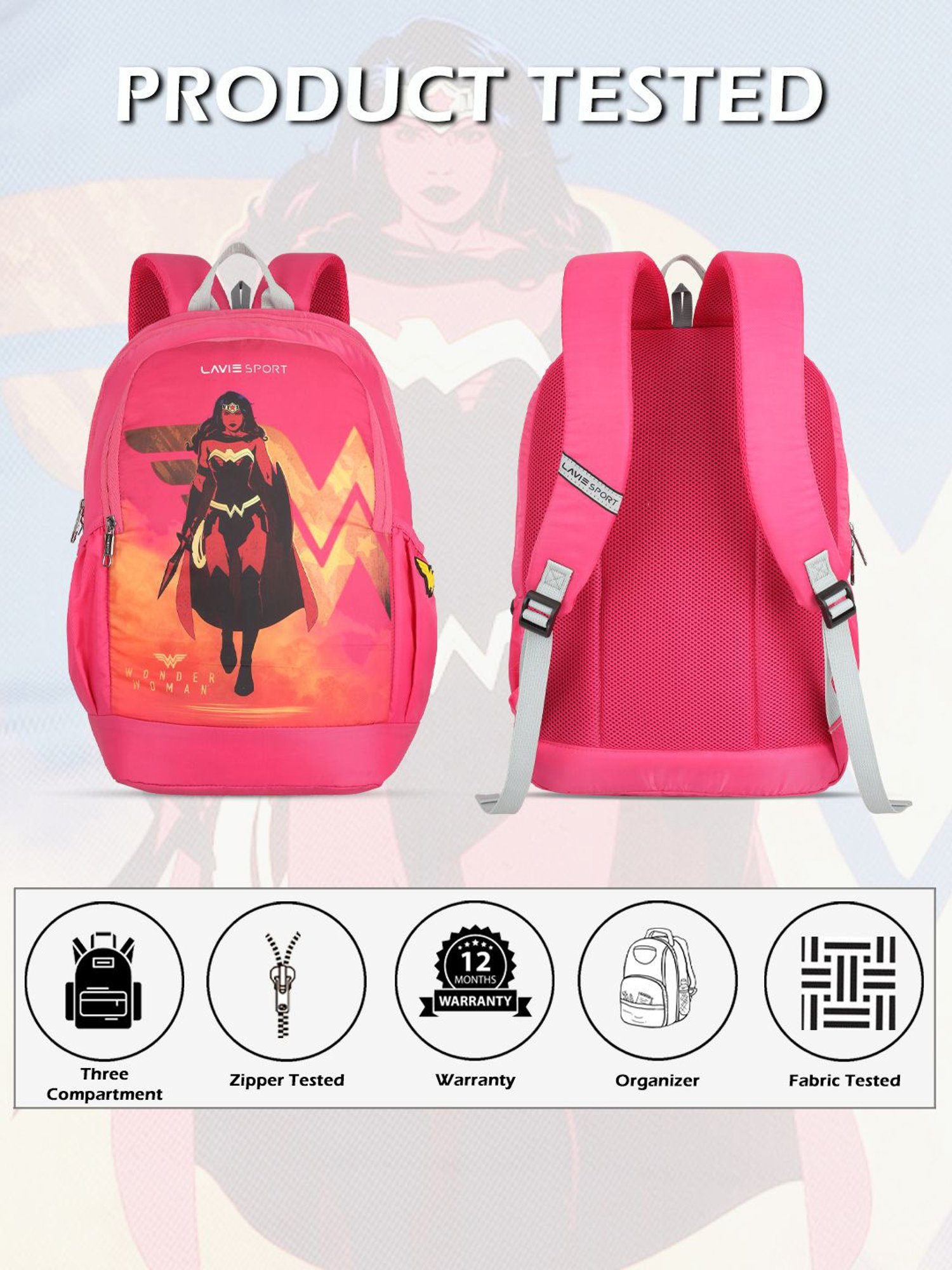 Lavie Sport Wonder woman 33L College Laptop Backpack For Boys & Girls (Magenta)