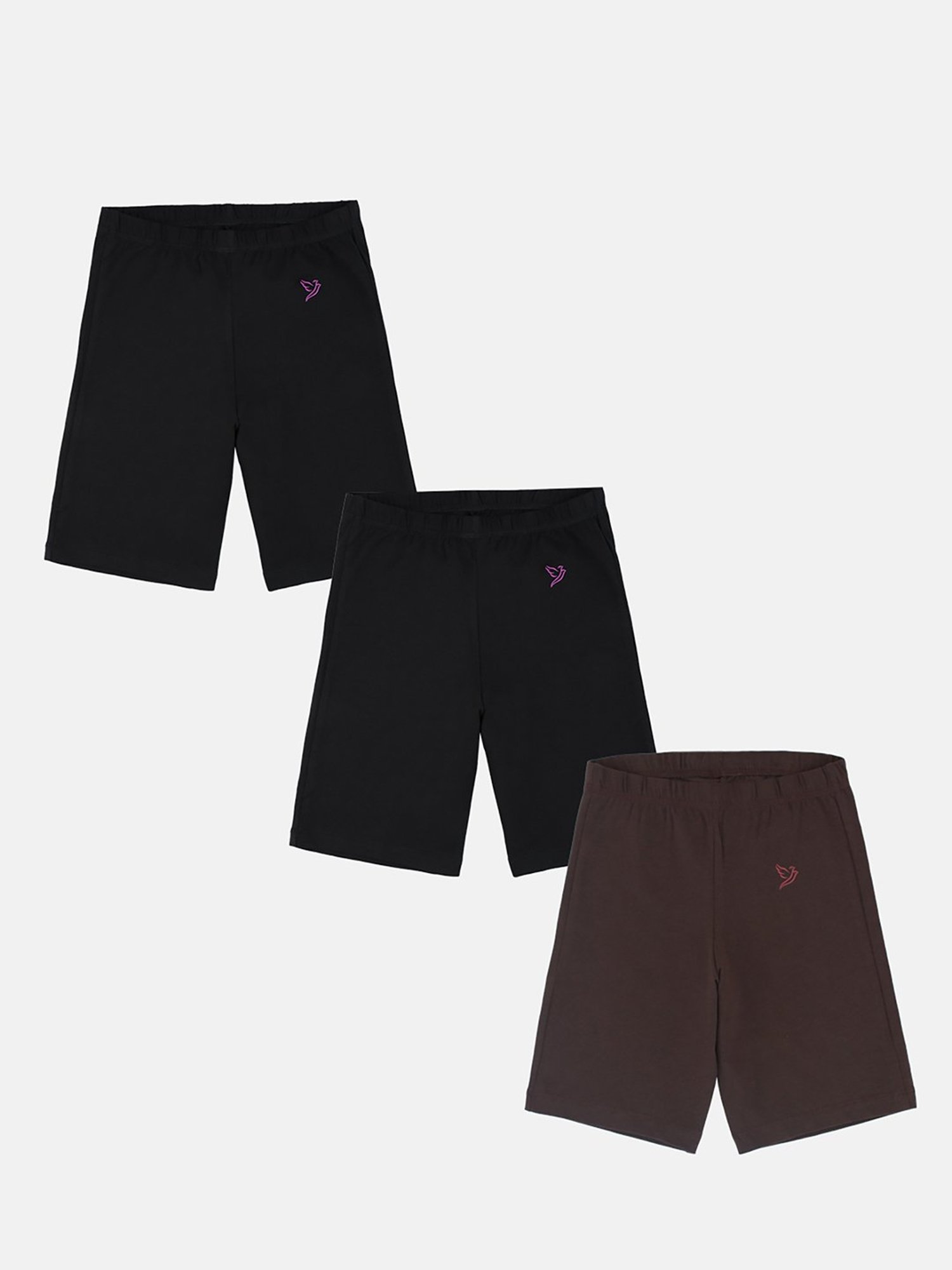 TWIN BIRDS Kids Black & Brown Solid Shorts (Pack Of 3)