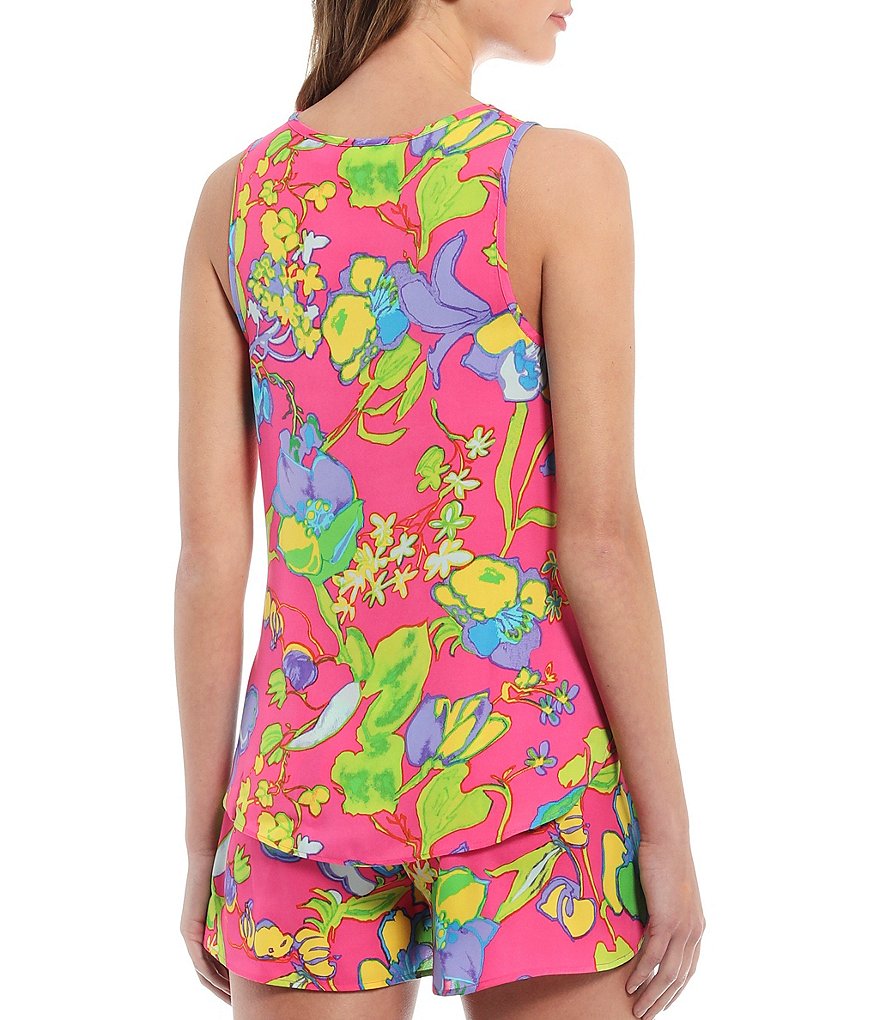 VAN WINKLE & CO. Vintage Tropics Print Coordinating Satin Sleep Tank