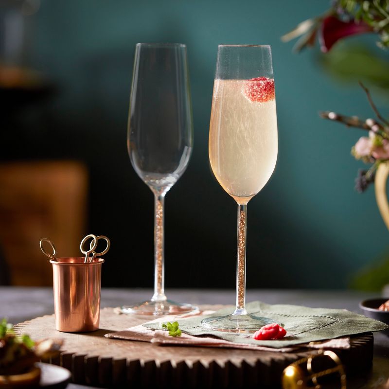 Libbey Glint Gold Stem Flute Glasses 9oz - Set of 2