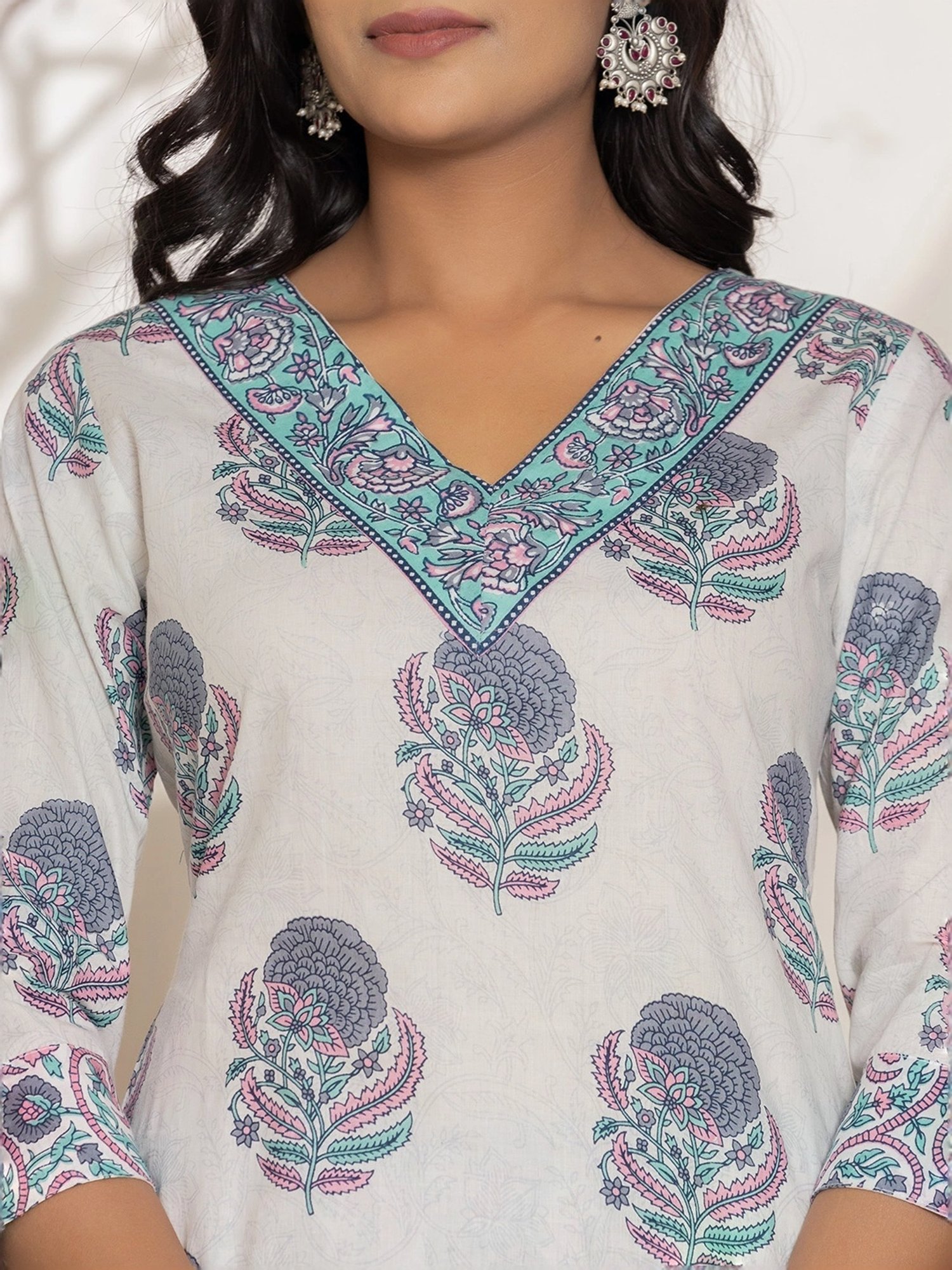 Yufta Blue & White Cotton Printed Kurta Pant Set With Dupatta