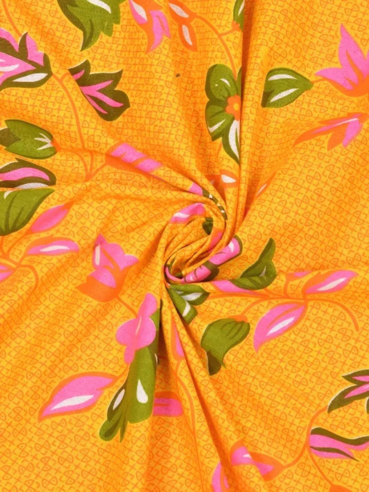 Living Roots Printed Yellow 240 TC Cotton Bedsheet with 2 Pillow Covers