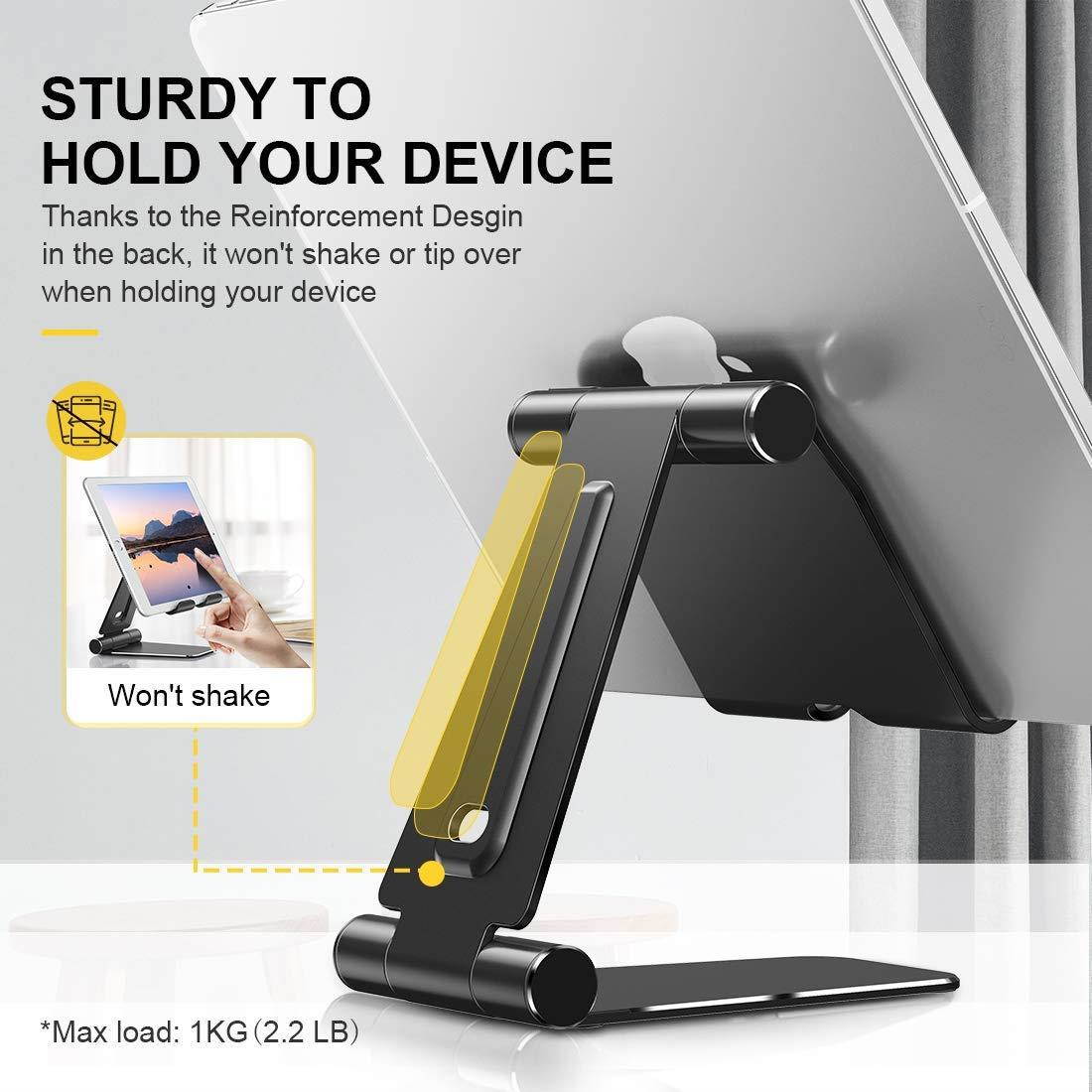 Humixx Tablet Stand, Dual Adjustable Phone Stand [Sturdy No-Slip/Shaking] Foldable Holder Dock Compatible with iPad Pro 12.9 Mini Air Samsung Galaxy Kindle Fire Nintendo Switch Pad 4-13 Inch Tablets