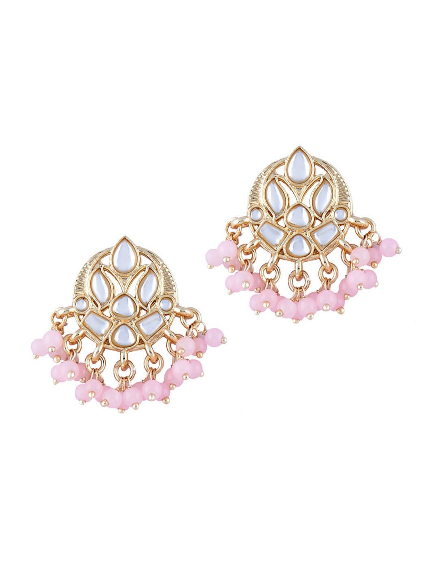 Fida Pink Beads Kundan Crescent Maangtikka & Earring Set for Women