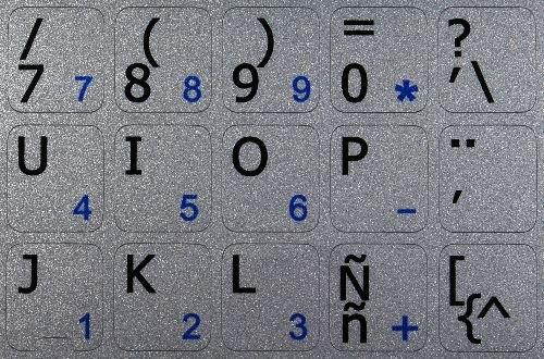 SPANISH LATIN AMERICAN NOTEBOOK NON-TRANSPARENT SILVER KEYBOARD STICKERS