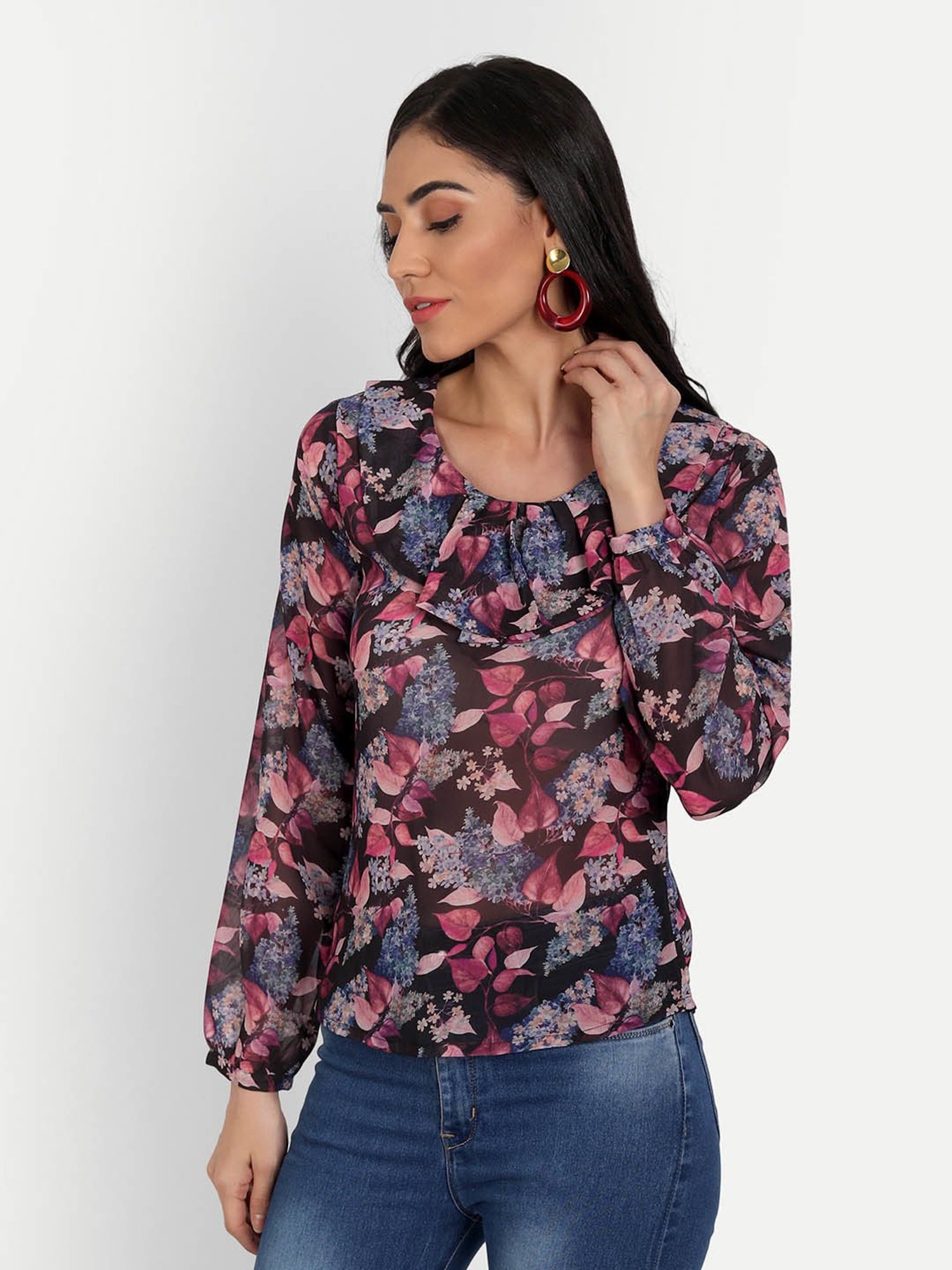 MASAKALI.CO Black Floral Print Top