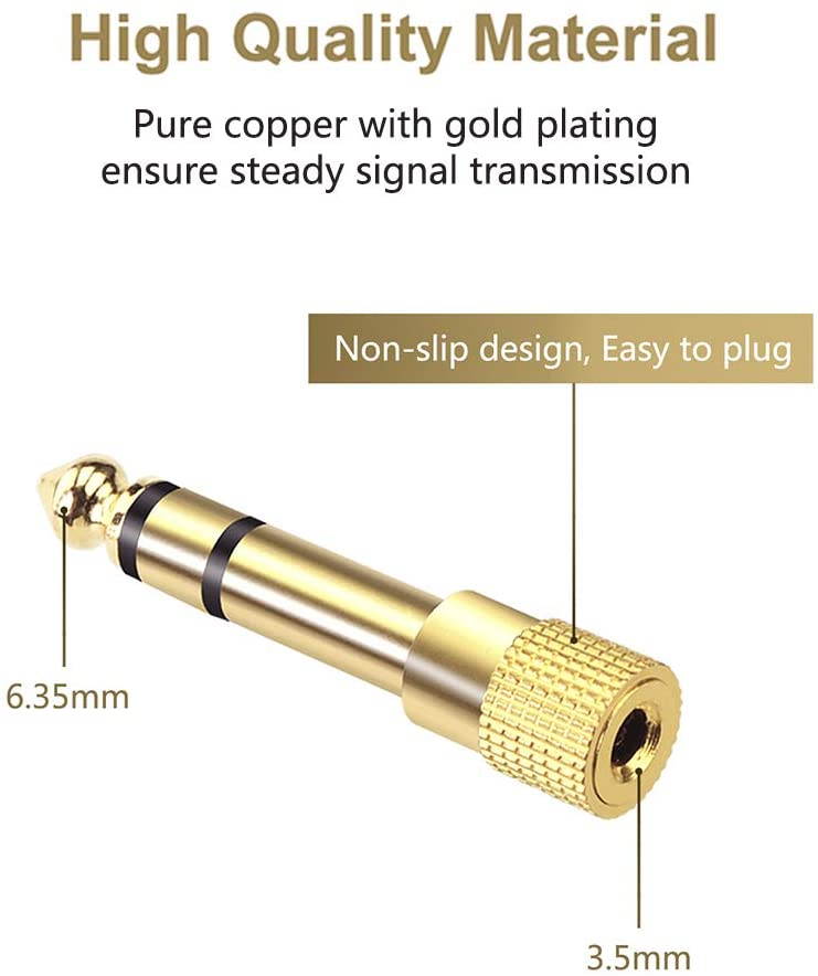 2-Pack 6.35mm (1/4 inch) Male to 3.5mm (1/8 inch) Female Stereo Jack Adapter for 3.5mm Aux Cable,Guitar Amplifier,Headphone