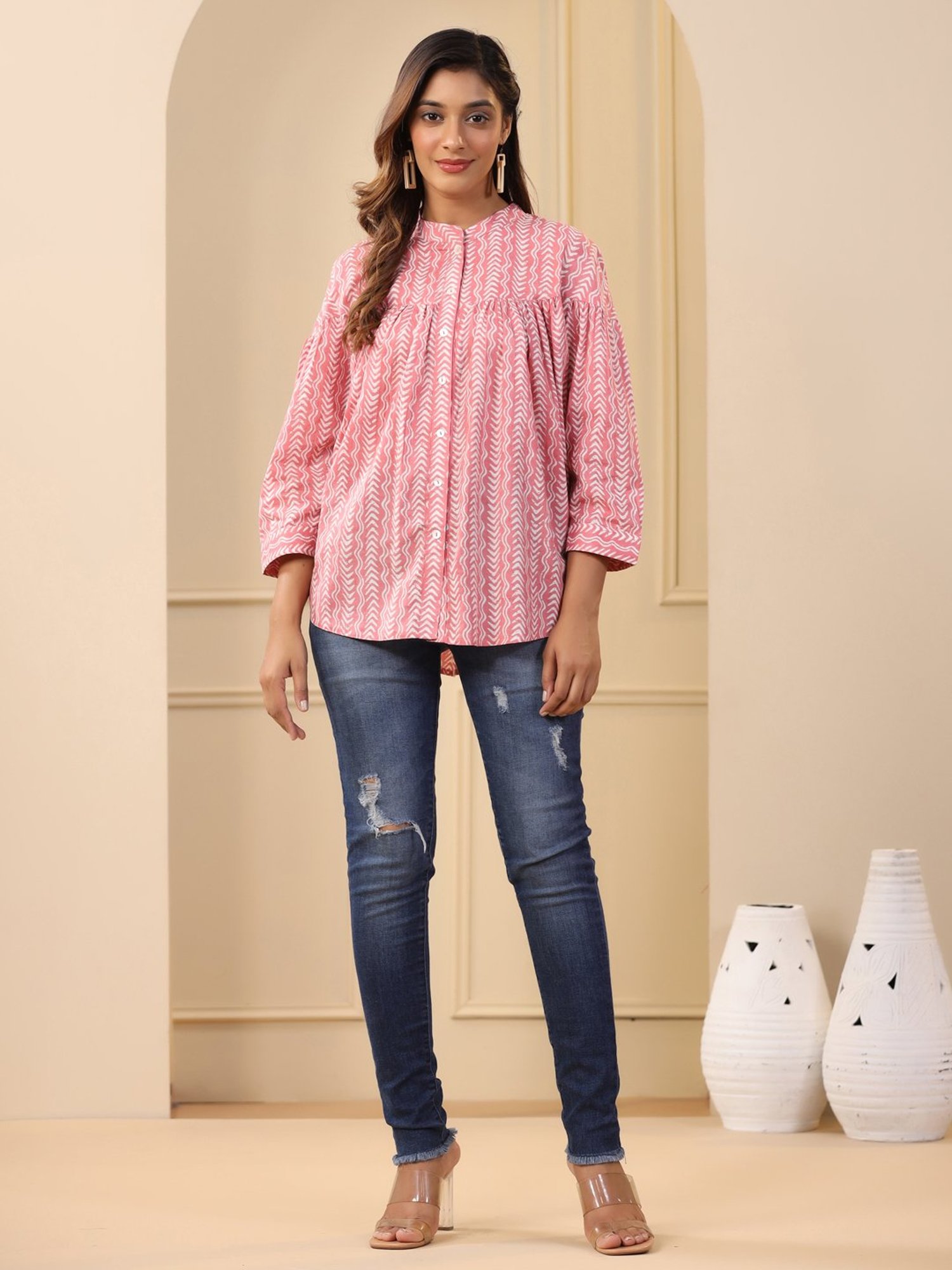 Jaipur Kurti Pink Printed Top
