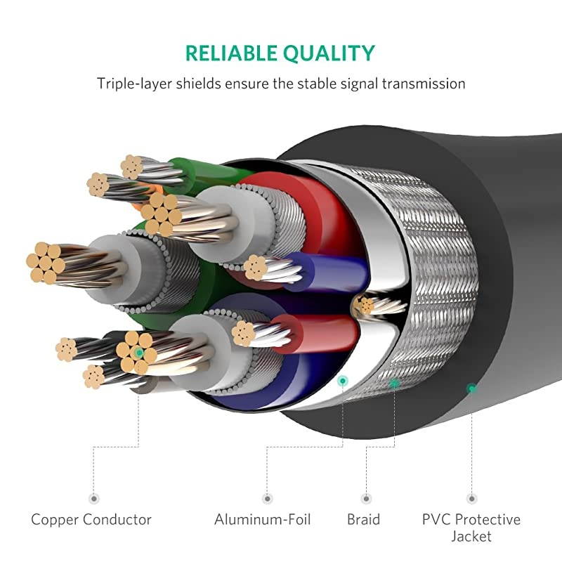 cables direct online 15ft svga + audio monitor cable, male to male 1080p super vga display cord for pc projector laptop tv