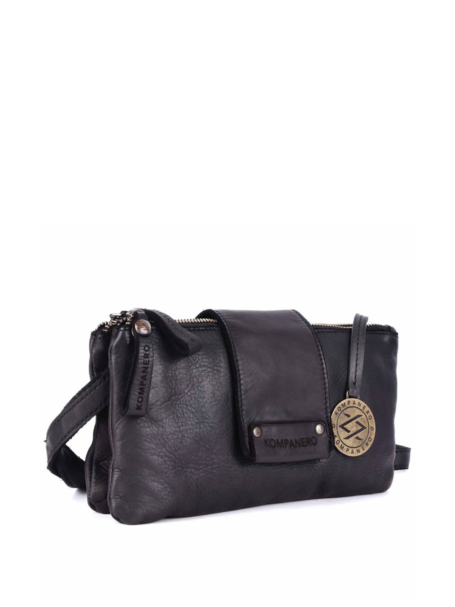 KOMPANERO Athena Black Leather Solid Sling Handbag