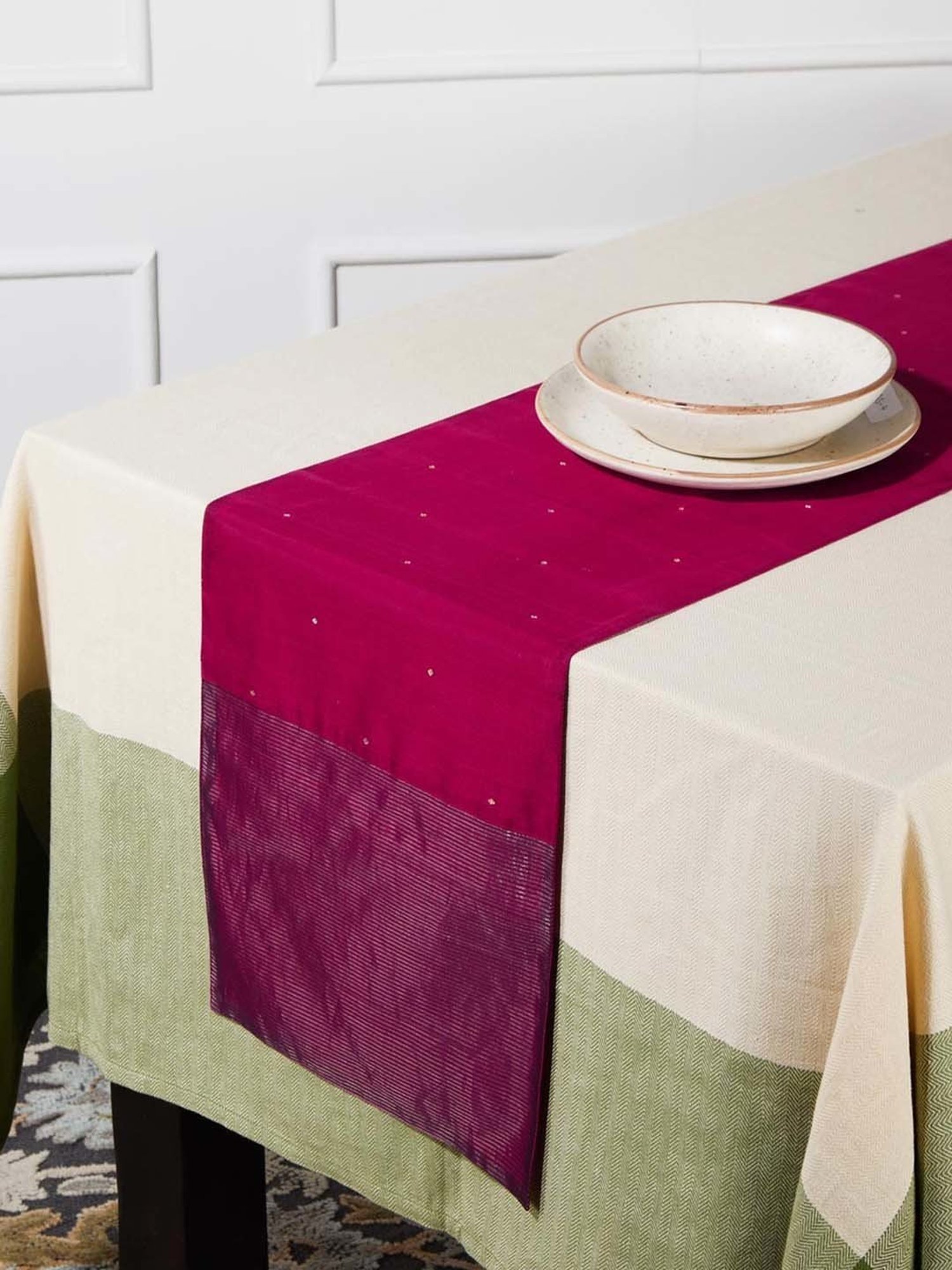 Fabindia Deeva Pink Cotton Blend Large Runner