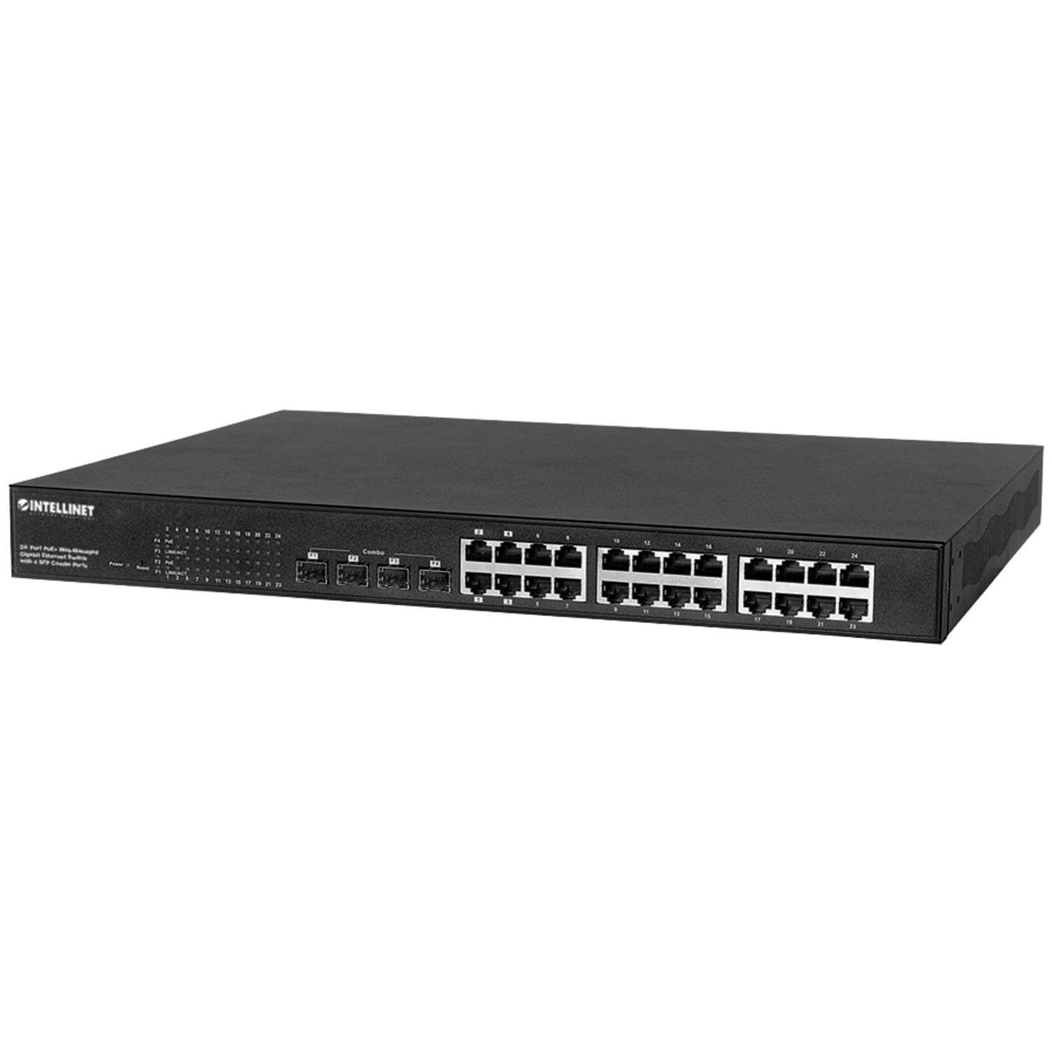 Intellinet 24-Port Gigabit Ethernet PoE+ Web-Managed Switch with 4 SFP Combo Ports