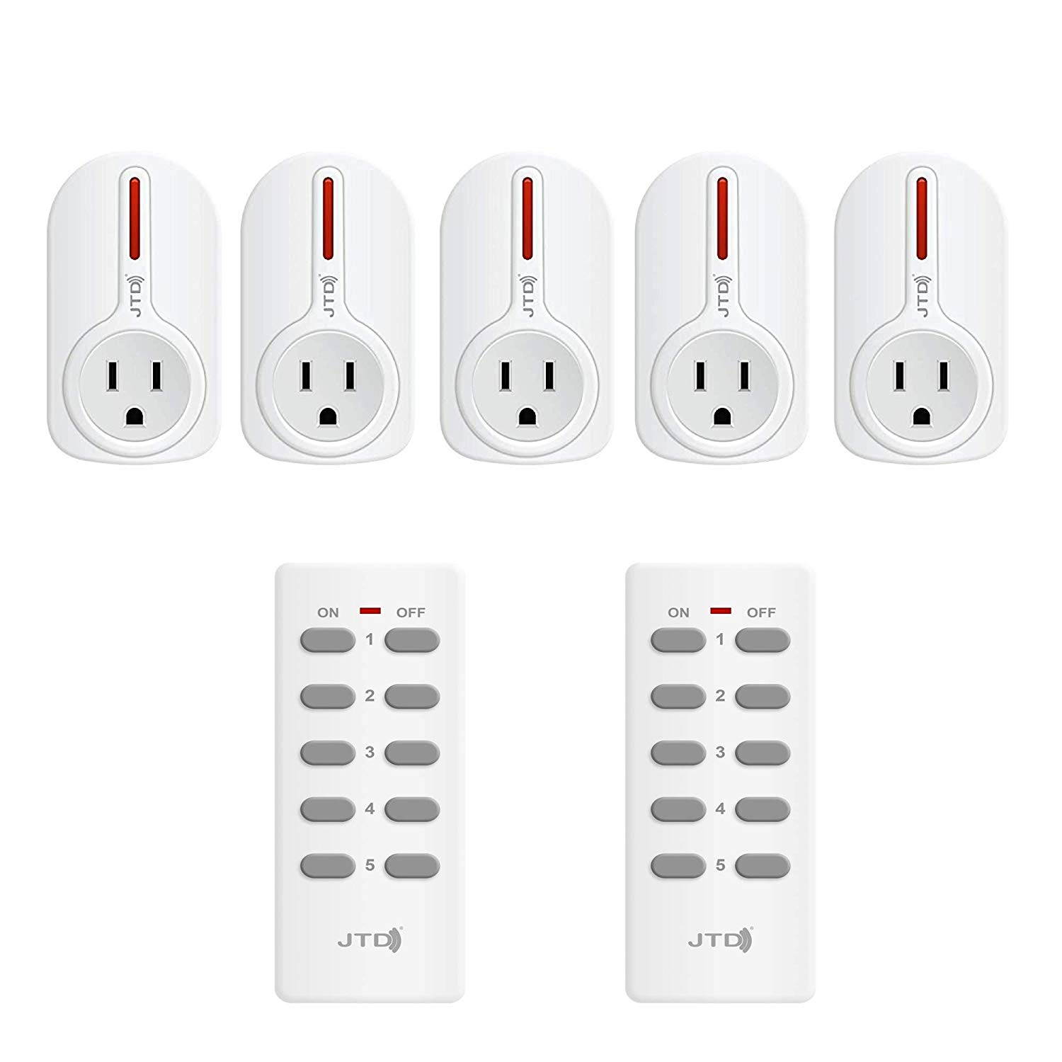 JTD 5 Pack Remote Control Outlet Switch 3rd Generation Energy Saving Auto-programmable Wireless Electrical Plug Switch for Household Appliances Lighting & Electrical Equipment (JTD-Plug-2nd-5x2)