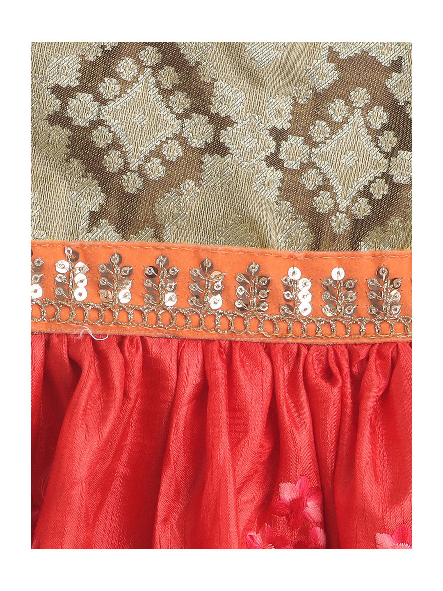 Many Frocks Kids Gold & Red Embroidered Dress