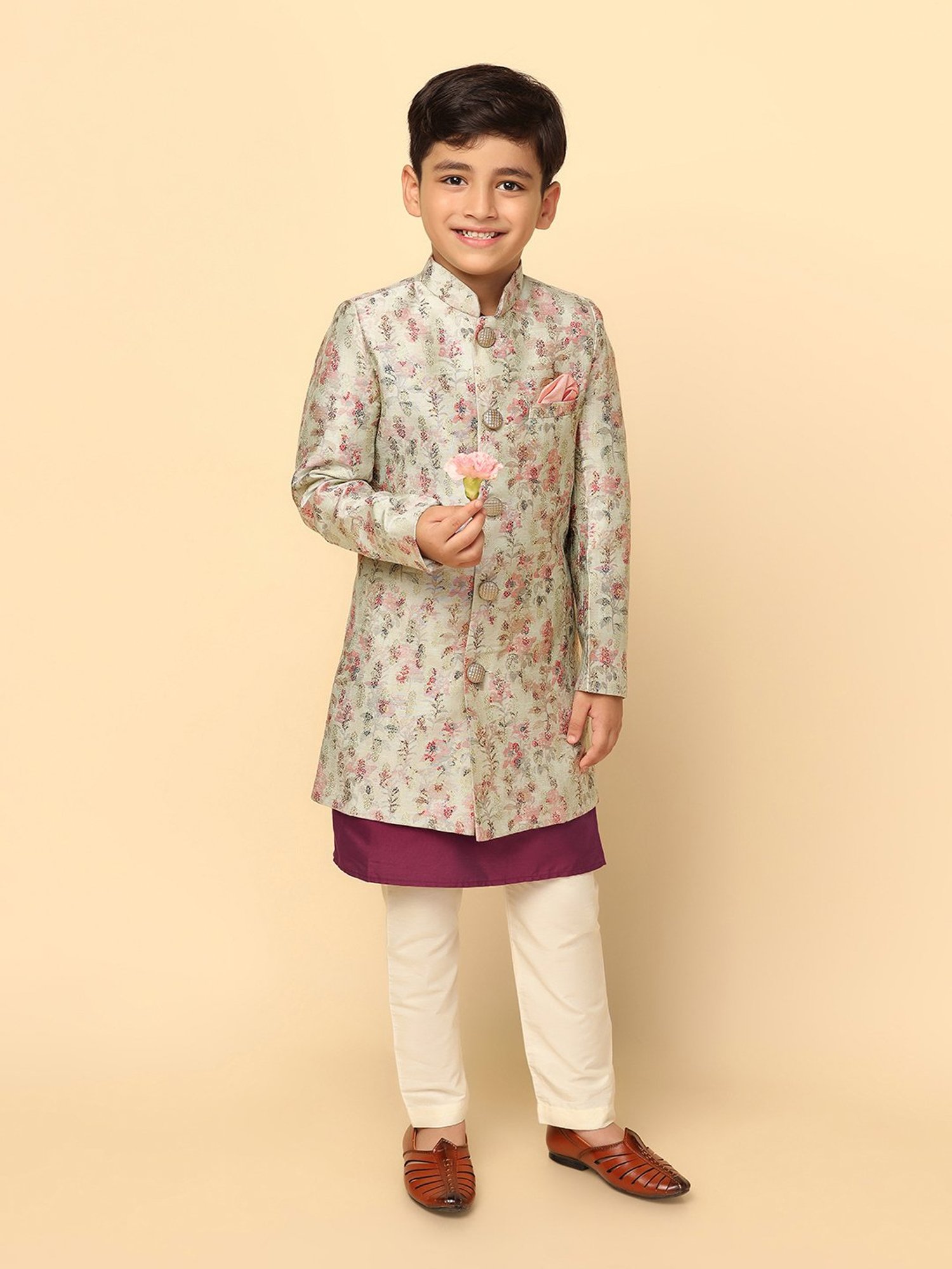 KISAH Boys Multicolor Embroidered Full Sleeves Sherwani