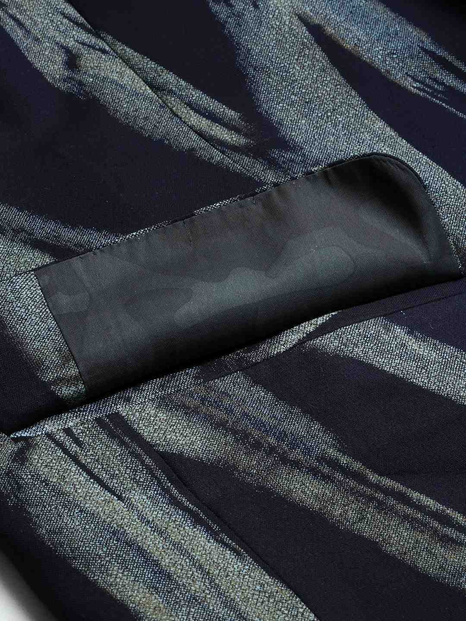 SHOWOFF Navy Blue Cotton Slim Fit Printed Blazer