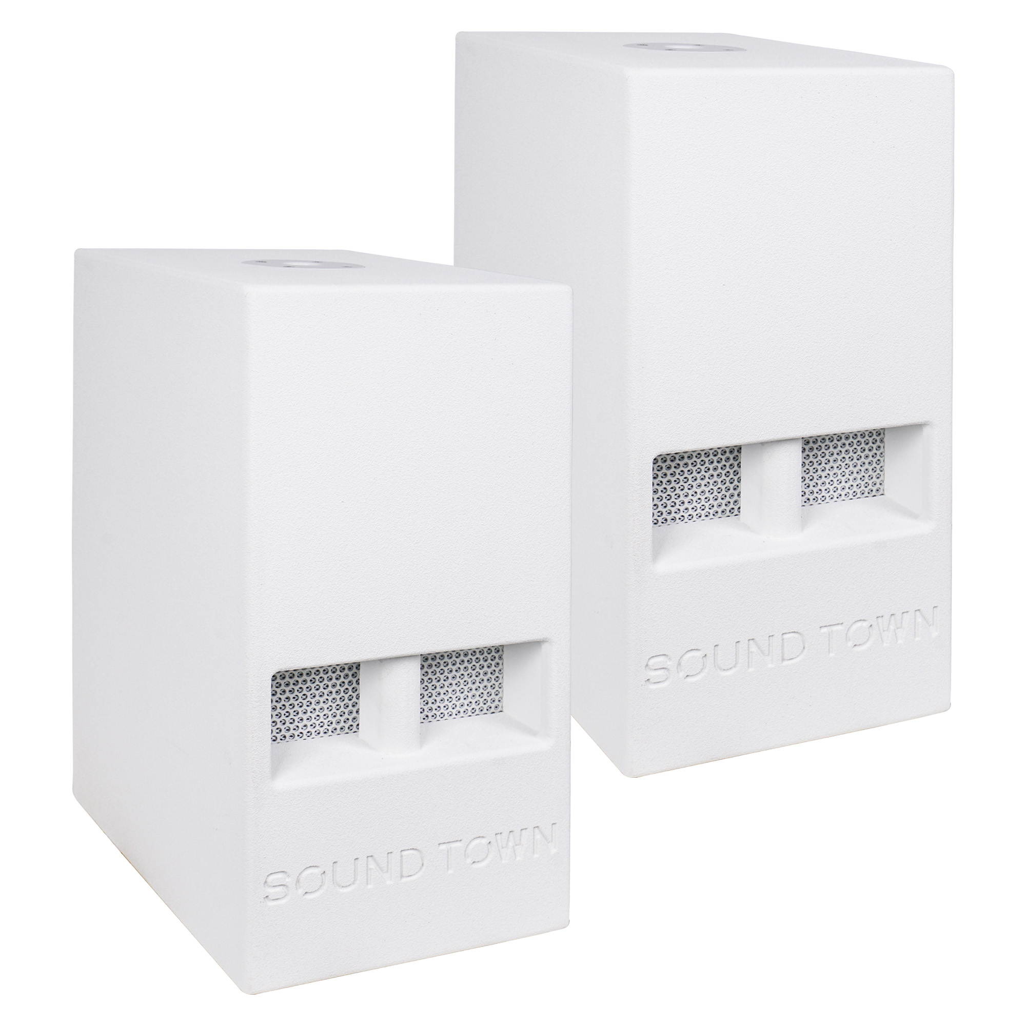 Sound Town 2-Pack 10" 1400 Watts Powered PA DJ Subwoofers with Folded Horn Design, White (CARME-110SWPW-PAIR)