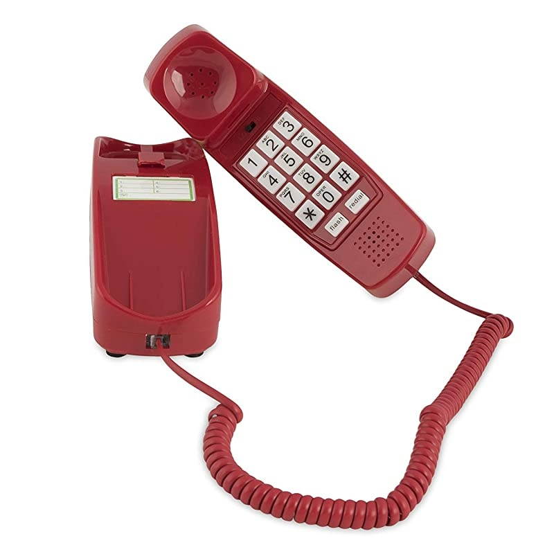 Corded Phone - Phones for Seniors - Phone for Hearing impaired - Crimson Red - Retro Novelty Telephone - an Improved Version of The Princess Phones in 1965 - Style Big Button -