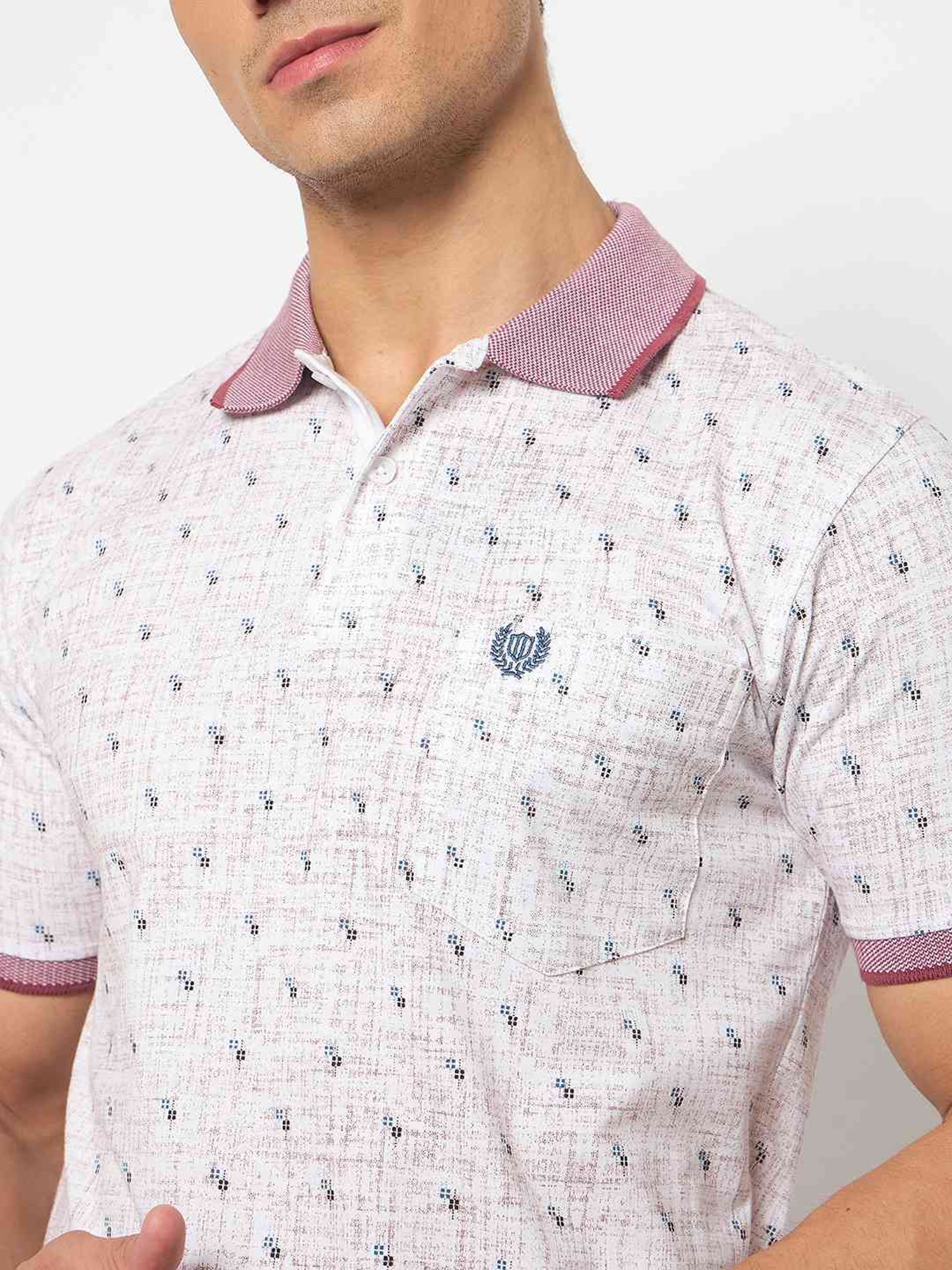 Duke White & Red Regular Fit Printed Polo T-Shirt