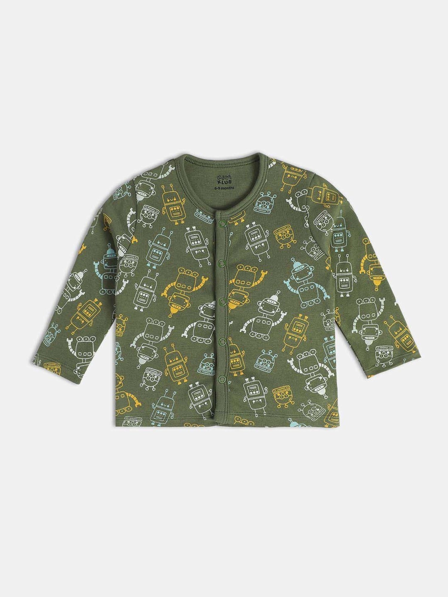 MINIKLUB Boys Olive Green & Red Printed Full Sleeves Front Open Vest