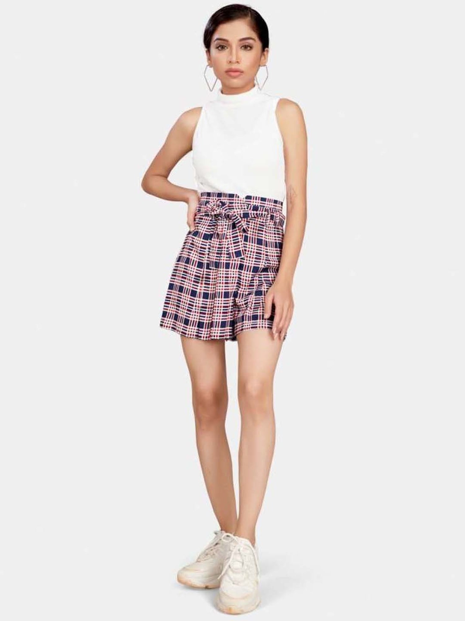 VASTRADO Navy & Red Chequered Skorts