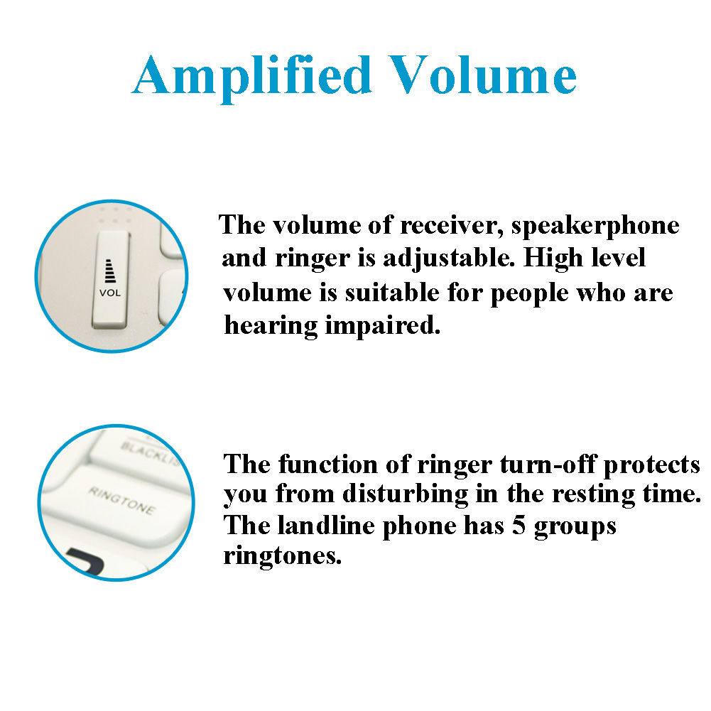 KerLiTar P047W Home Landline Phone with Caller ID Upgrade Corded Phone for Home with Luminous&Large Button/Clear Volume/SOS Emergency Button/Speed Dial Memory/Blacklist