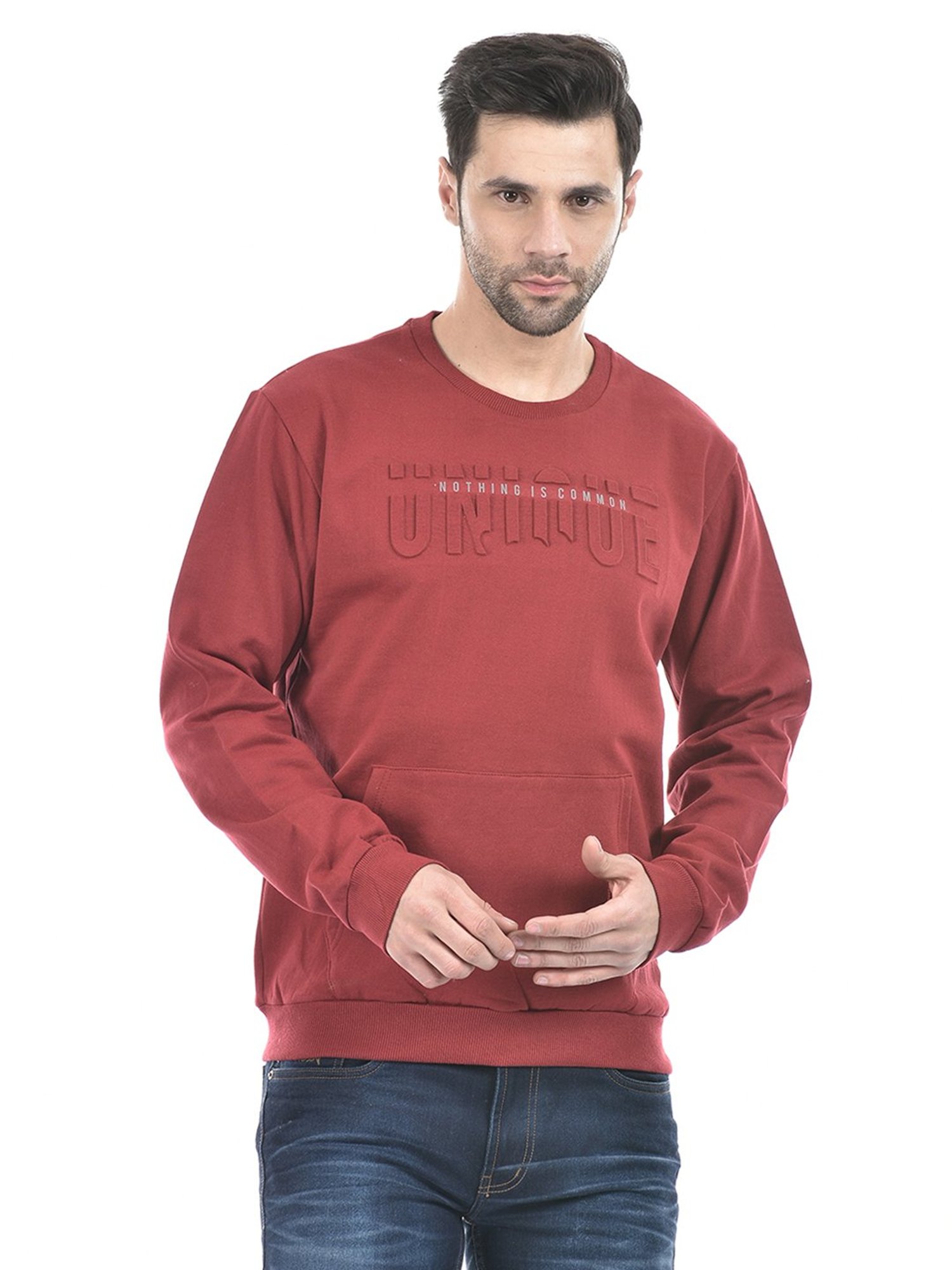 Lawman Pg3 Maroon Regular Fit Self Design Cotton Sweatshirt