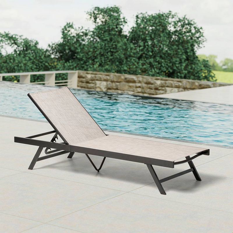 Outdoor Aluminum Adjustable Chaise Lounge Chair - Beige - Crestlive Products