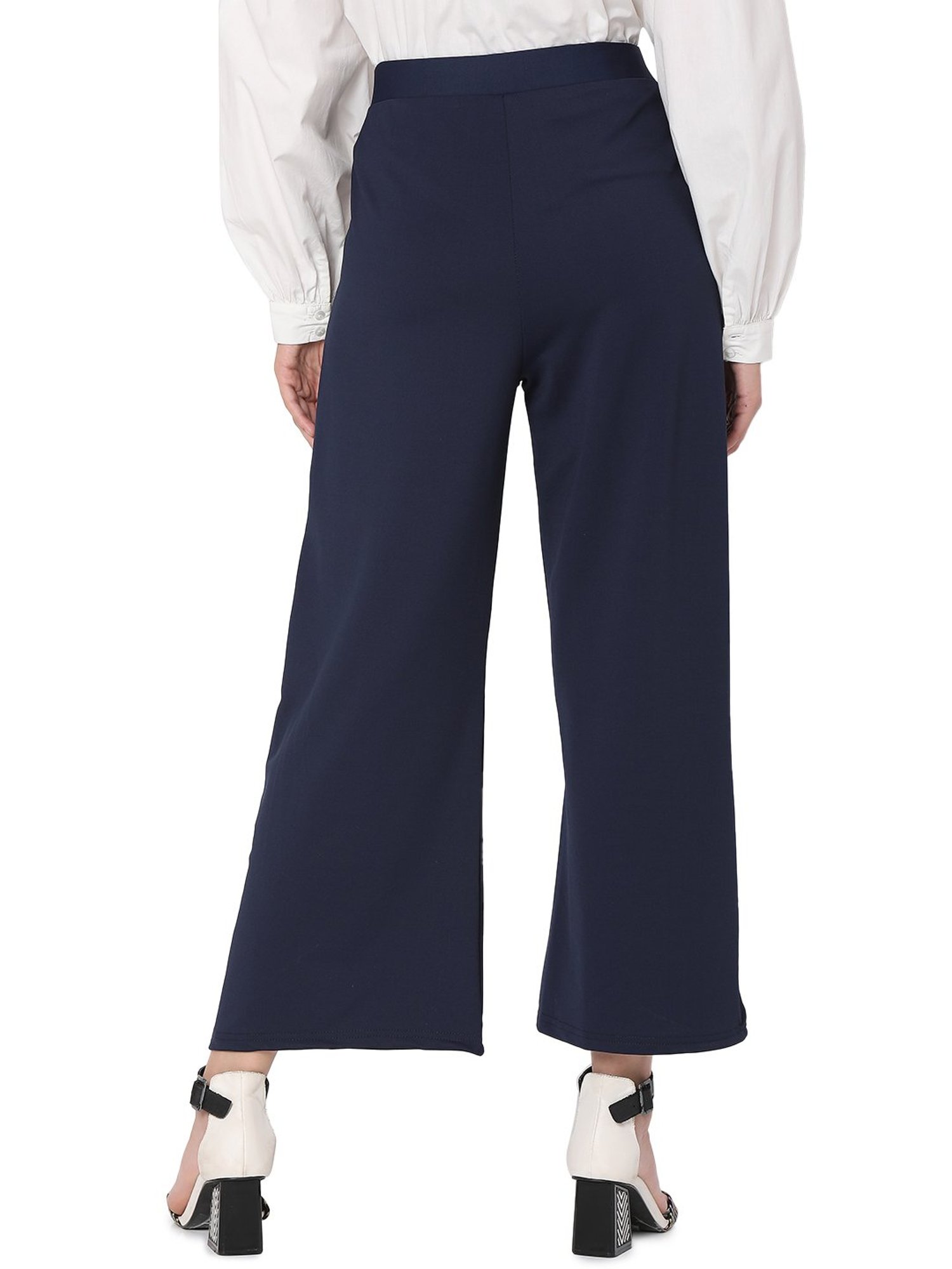 Smarty Pants Navy Cotton Lycra Flared Fit Mid Rise Trousers