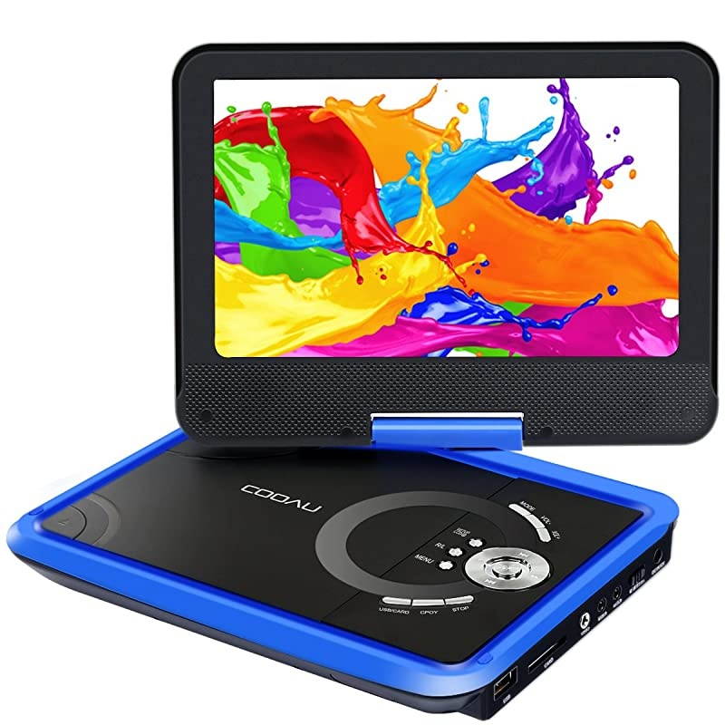 98 Portable DVD Player with 75 Swivel Screen 5 Hour Rechargeable Battery Support USBSD Card Direct Play in Formats AVIRMVBMP3JPEG Blue