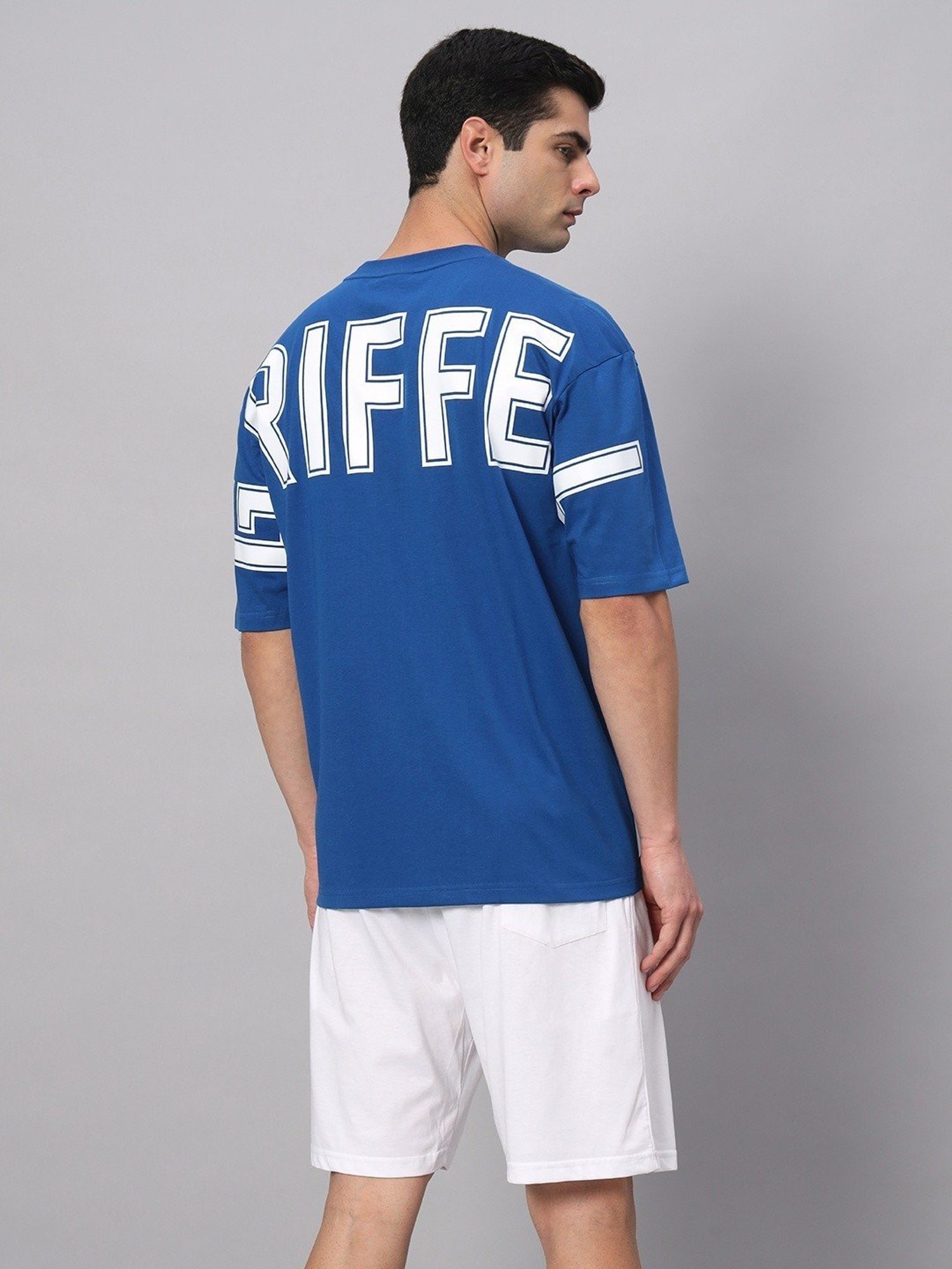 Griffel Blue Cotton Loose Fit Logo Printed Co-Ord Set