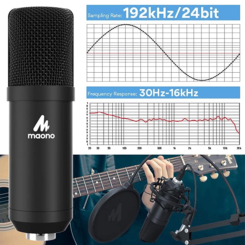 USB Microphone  AU-A04 Plus Cardioid Condenser Podcast Mic 192kHz/24bit Plug and Play, Provide Two Mic Holders for Livestreaming, Voice Over, YouTube, Gaming, ASMR