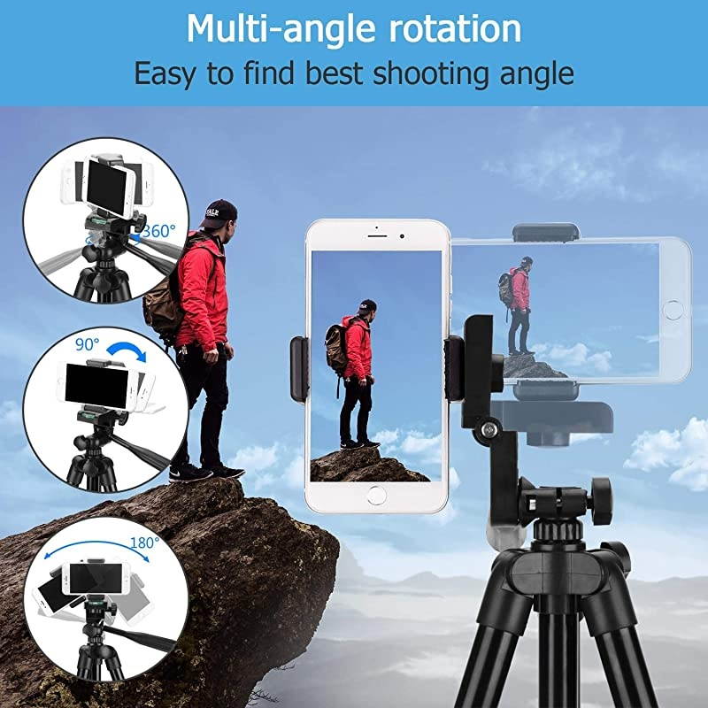 Compatible for Tripod for iPhone X 42quot Lightweight Aluminum Camera Tripod Stand with Center Column + Wireless Remote + Universal Smartphone Holder Compatible for iPhone 11 Pro Max amp More