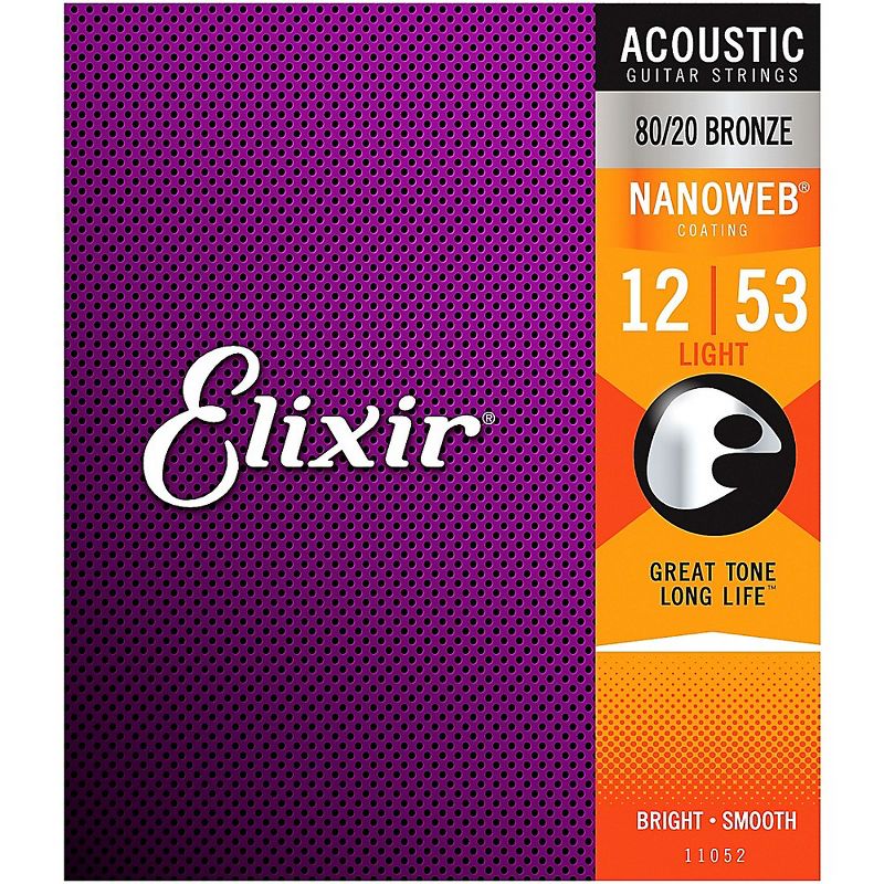 Elixir 80/20 Bronze Acoustic Guitar Strings With NANOWEB Coating, Light (.012-.053)